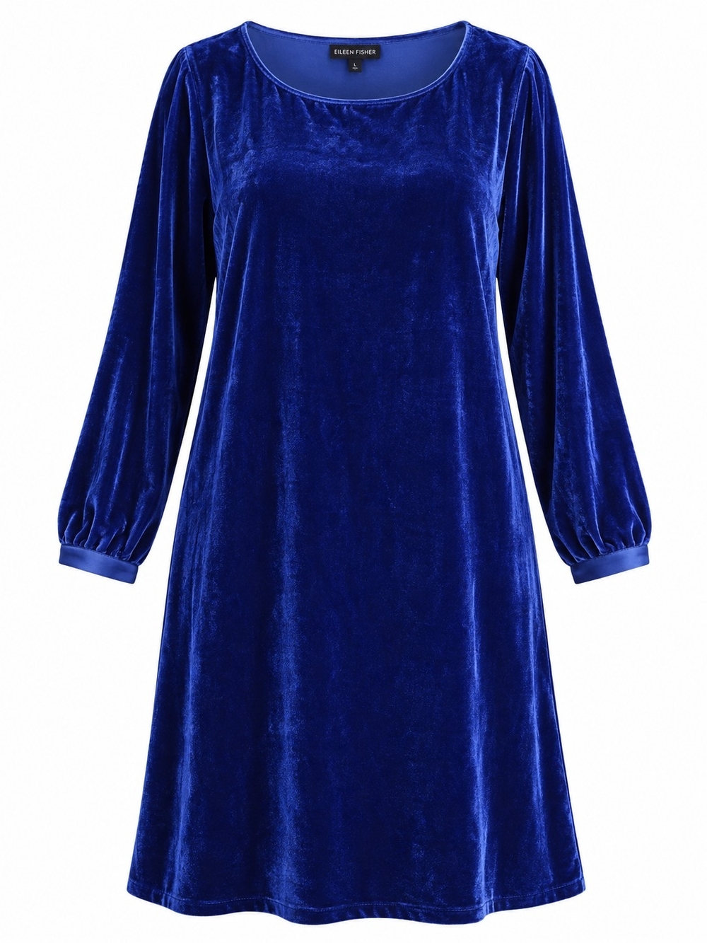 EILEEN FISHER | Luxe Cobalt Blue Silk Velvet Long Sleeve Shift Dress | L